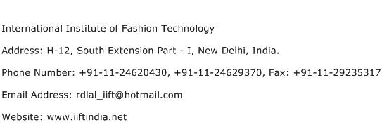 International Institute of Fashion Technology Address Contact Number