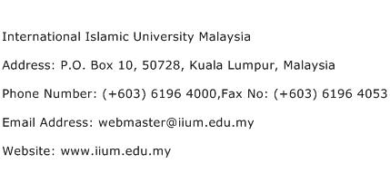 International Islamic University Malaysia Address Contact Number