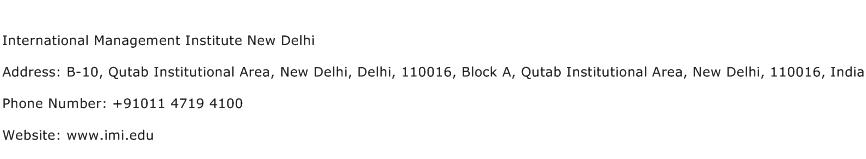 International Management Institute New Delhi Address Contact Number
