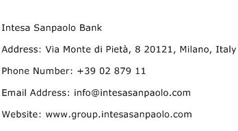 Intesa Sanpaolo Bank Address Contact Number