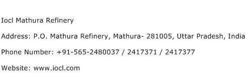 Iocl Mathura Refinery Address Contact Number