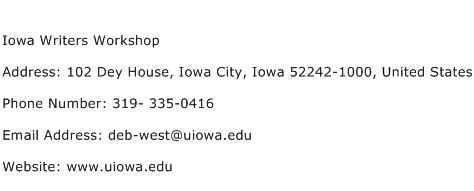 Iowa Writers Workshop Address Contact Number