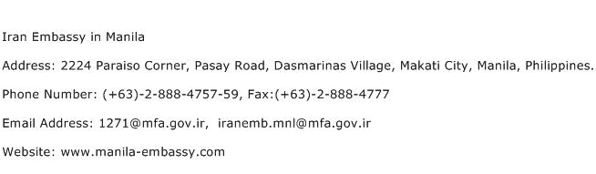 Iran Embassy in Manila Address Contact Number