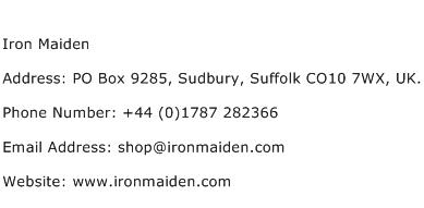 Iron Maiden Address Contact Number