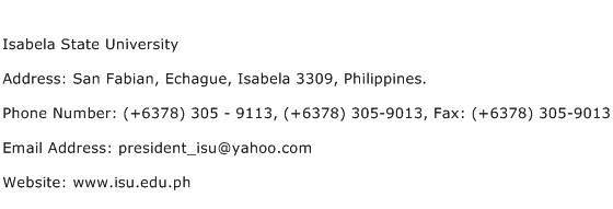 Isabela State University Address Contact Number