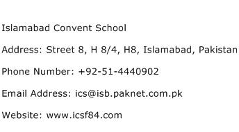 Islamabad Convent School Address Contact Number