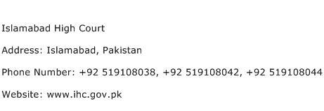 Islamabad High Court Address Contact Number
