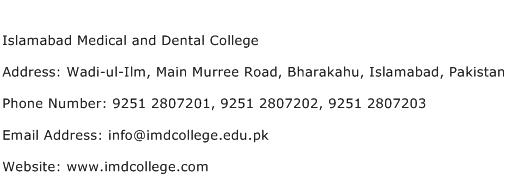 Islamabad Medical and Dental College Address Contact Number