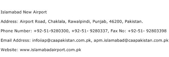 Islamabad New Airport Address Contact Number