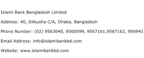 Islami Bank Bangladesh Limited Address Contact Number