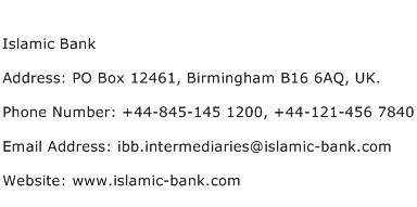 Islamic Bank Address Contact Number