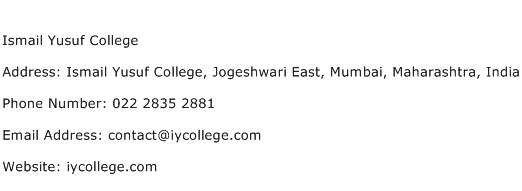 Ismail Yusuf College Address Contact Number