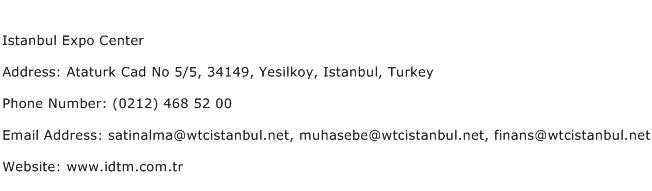 Istanbul Expo Center Address Contact Number