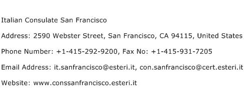 Italian Consulate San Francisco Address Contact Number