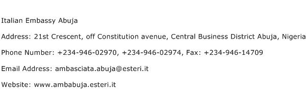 Italian Embassy Abuja Address Contact Number