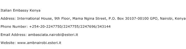 Italian Embassy Kenya Address Contact Number