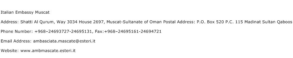 Italian Embassy Muscat Address Contact Number