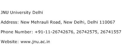 JNU University Delhi Address Contact Number