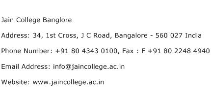 Jain College Banglore Address Contact Number