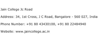 Jain College Jc Road Address Contact Number