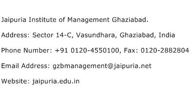 Jaipuria Institute of Management Ghaziabad. Address Contact Number