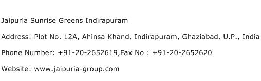 Jaipuria Sunrise Greens Indirapuram Address Contact Number