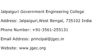 Jalpaiguri Government Engineering College Address Contact Number