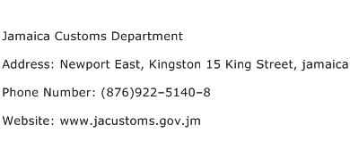 Jamaica Customs Department Address Contact Number