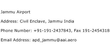 Jammu Airport Address Contact Number