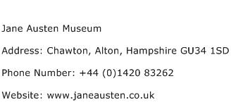 Jane Austen Museum Address Contact Number