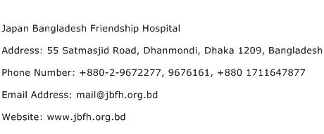 Japan Bangladesh Friendship Hospital Address Contact Number