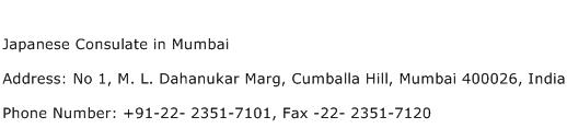 Japanese Consulate in Mumbai Address Contact Number