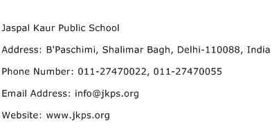 Jaspal Kaur Public School Address Contact Number
