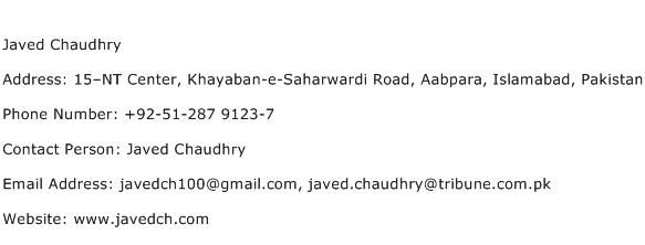 Javed Chaudhry Address Contact Number