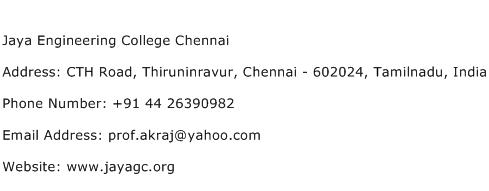 Jaya Engineering College Chennai Address Contact Number