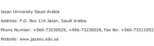Jazan University Saudi Arabia Address Contact Number
