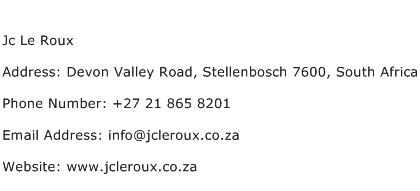 Jc Le Roux Address Contact Number