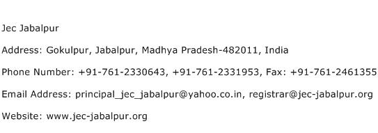 Jec Jabalpur Address Contact Number
