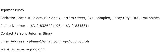 Jejomar Binay Address Contact Number