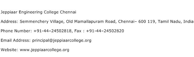 Jeppiaar Engineering College Chennai Address Contact Number