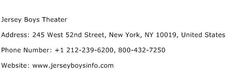 Jersey Boys Theater Address Contact Number