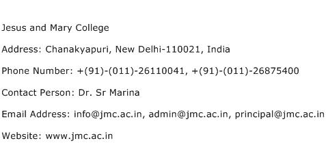 Jesus and Mary College Address Contact Number