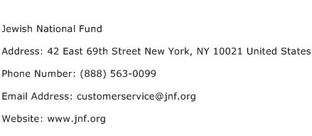 Jewish National Fund Address Contact Number