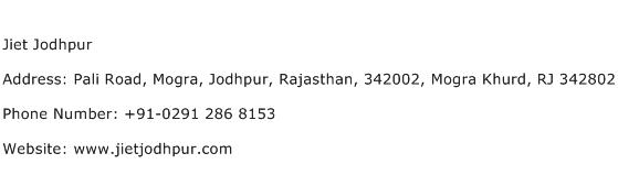 Jiet Jodhpur Address Contact Number