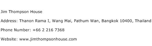 Jim Thompson House Address Contact Number