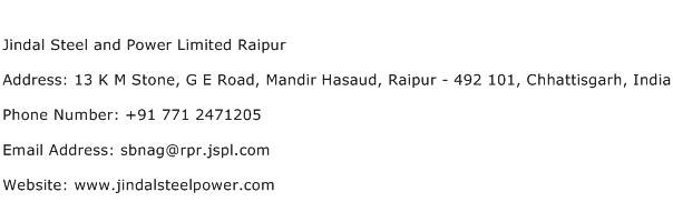 Jindal Steel and Power Limited Raipur Address Contact Number