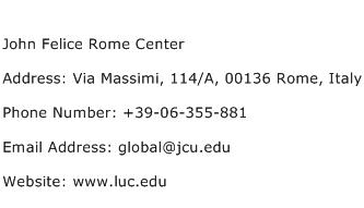 John Felice Rome Center Address Contact Number
