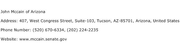 John Mccain of Arizona Address Contact Number