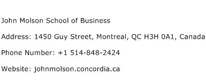 John Molson School of Business Address Contact Number