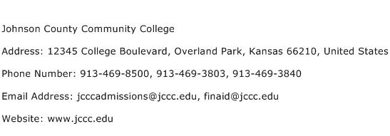 Johnson County Community College Address Contact Number